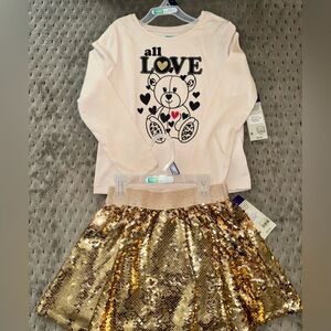 BRAND NEW! Long Sleeve 2 piece set with Gold Sequin Skirt. Size 5T *Final Sale